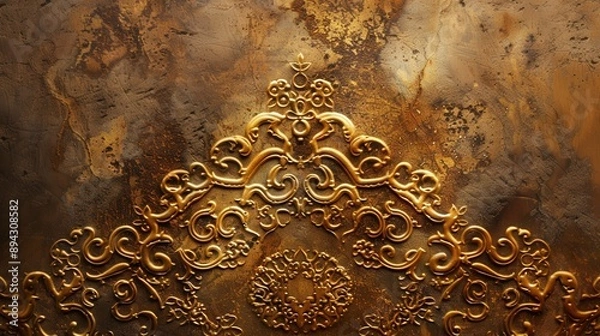 Fototapeta Intricate golden filigree on a textured background, showcasing detailed craftsmanship and artistic intricacy