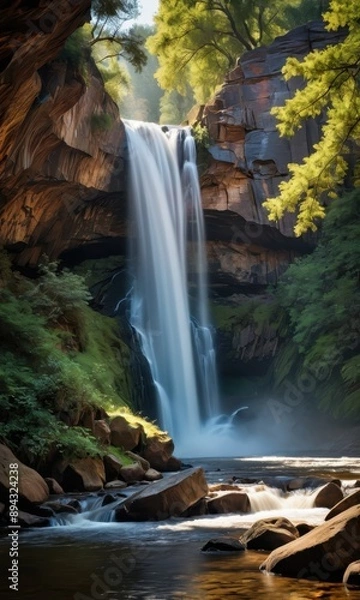 Obraz Waterfall in a lush forest.