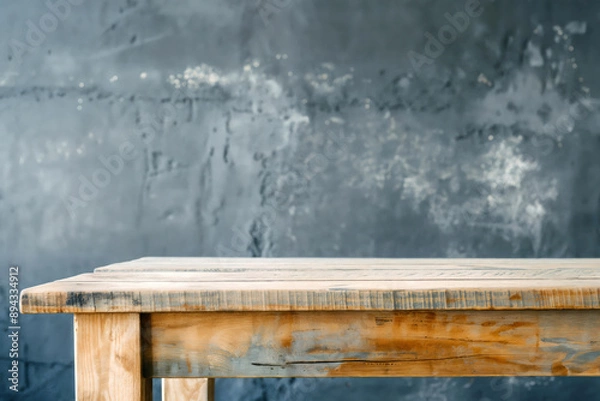 Fototapeta Empty wooden tabletop standing for product placement with a grunge wall background