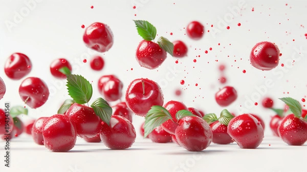 Fototapeta Berries collection falling in the air isolated on transparent and white background.PNG image. Flying berries isolated on white background with clipping path. Home grown strawberries and blueberries