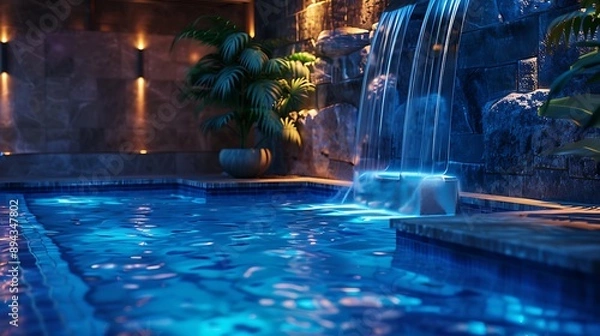 Obraz A luxurious spa pool with cascading waterfalls and soothing ambient lighting