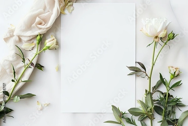 Fototapeta Elegant floral frame with white space for text