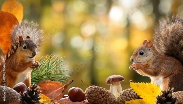 Obraz 秋とリス