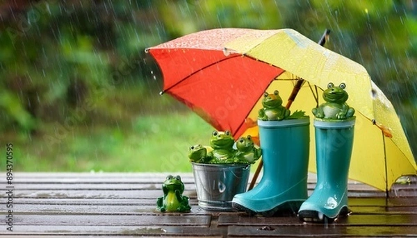 Obraz カエルと雨