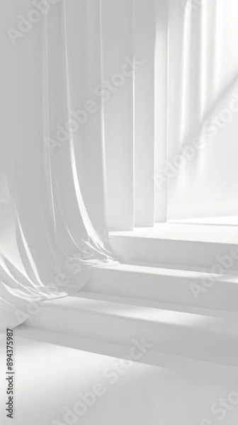 Fototapeta Abstract White Minimalist Composition with Steps and Curtains