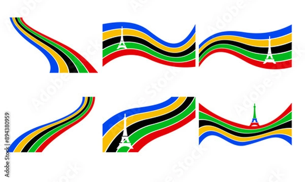 Obraz eiffel tower Olympic rainbow wavy lines flag color Background