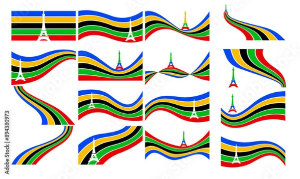 Obraz eiffel tower Olympic rainbow wavy lines flag color Background