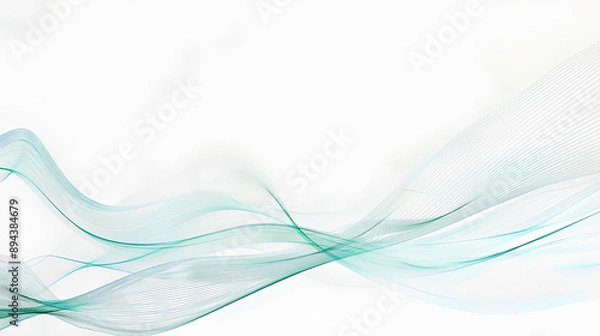 Fototapeta abstract background with green and blue waves on white, light gray and sky-blue tones,