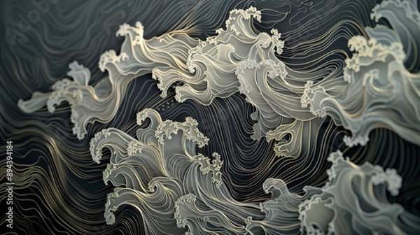 Fototapeta elegant gold and black wave patterns with intricate line work and swirling details in a luxurious and sophisticated design