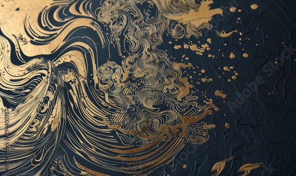 Obraz intricate gold and black abstract wave patterns with detailed line work and swirling designs in a luxurious style