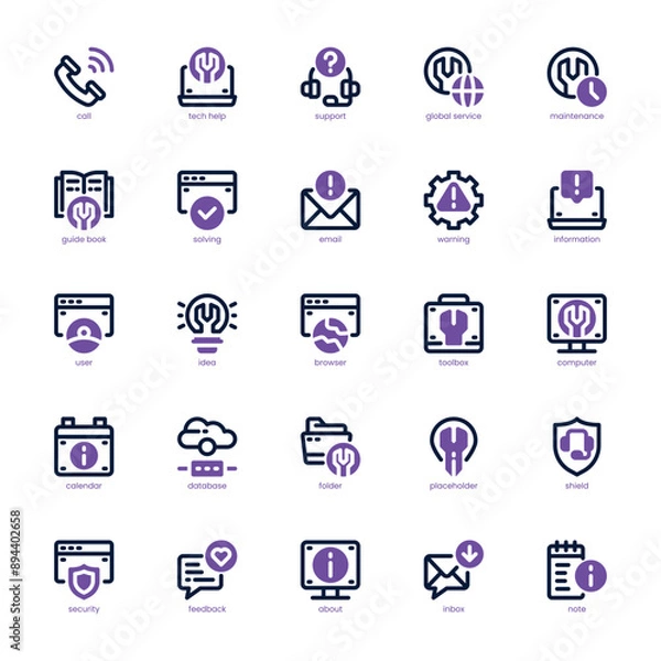 Fototapeta Tech Help and Support icon pack for your website, mobile, presentation, and logo design. Tech Help and Support icon dual tone design. Vector graphics illustration and editable stroke.
