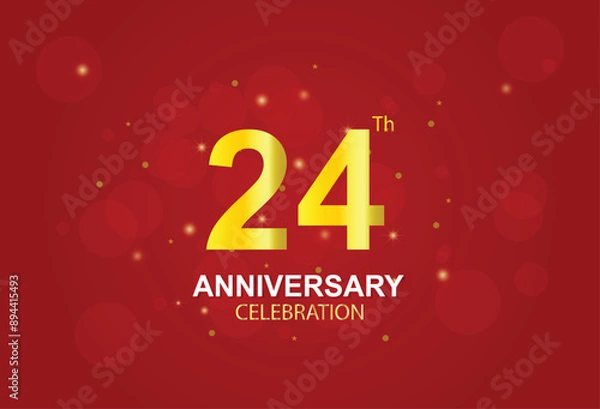 Obraz 24th Anniversary. Anniversary logo design with Laurel wreath and red ribbon for celebration event, wedding, invitation, greeting card. Vector illustration