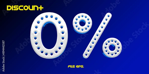 Fototapeta Zero percent number 0% for trade discount. 3D letter font with perforated pattern around the letter.
