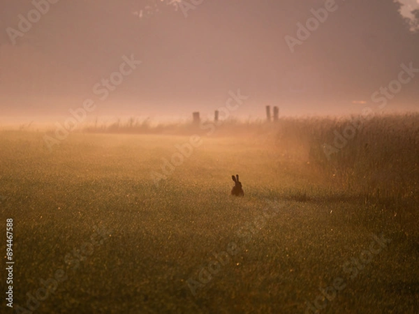 Fototapeta Silhouette of rabbit in misty morning