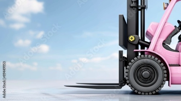 Fototapeta pink forklift on concrete floor with blue sky background