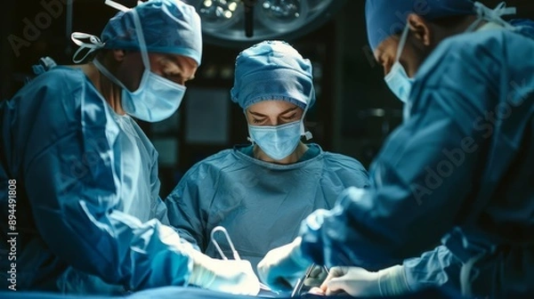 Fototapeta Surgeon performing intricate operation with focus, dedication, medical expertise, photo realistic, healthcare, commitment, skill