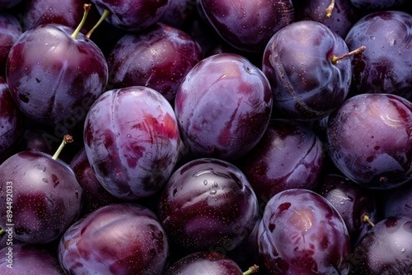 Fototapeta natural red plums in plate, close-up plums on plate,. Beautiful simple AI generated image in 4K, unique.