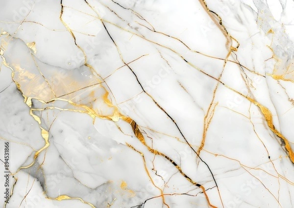 Fototapeta Marble texture, white background with golden lines, high-end and atmospheric wallpaper