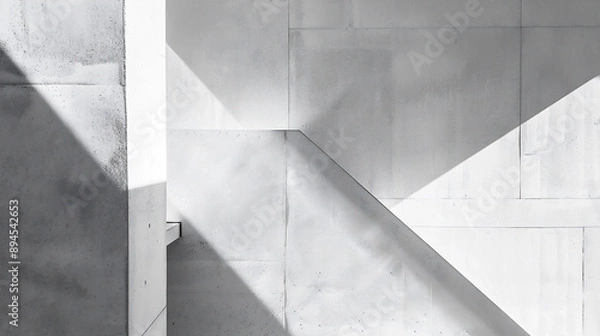 Obraz 光と影が白い壁に幾何学的な形を作り出している、モノクロ写真アート風背景グラフィック