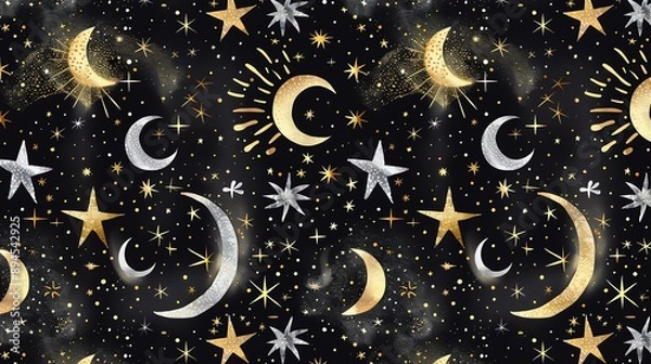 Obraz A seamless pattern with moons and stars.