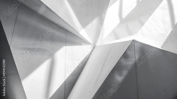 Obraz 光と影が白い壁に幾何学的な形を作り出している、モノクロ写真アート風背景グラフィック