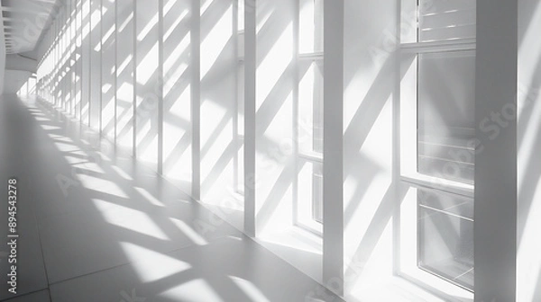 Obraz 光と影が白い壁に幾何学的な形を作り出している、モノクロ写真アート風背景グラフィック
