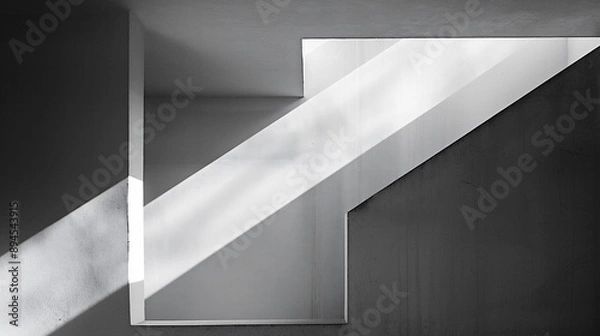 Obraz 光と影が白い壁に幾何学的な形を作り出している、モノクロ写真アート風背景グラフィック