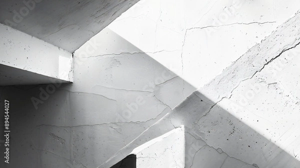 Obraz 光と影が白い壁に幾何学的な形を作り出している、モノクロ写真アート風背景グラフィック