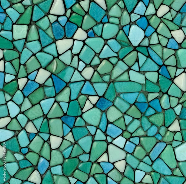 Fototapeta Abstract background with glass green and blue fractal mosaic tiles