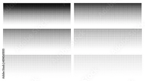 Obraz Dots halftone grid texture isolated on white. Fade shade gradient of dense and sparse fill, grain geometrical disappearing noise. Vector border, black pattern for overlay effect, background design.