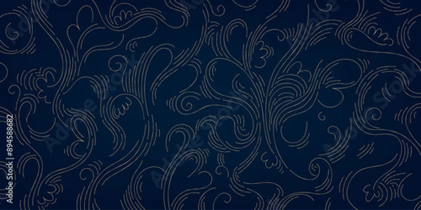 Fototapeta Luxury line background, gold wavy art texture. Organic wood, hair illustration, curve elegant graphic. Flow template, swirl graphic.
