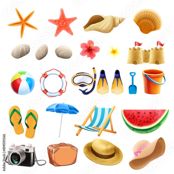 Obraz summer beach icons set