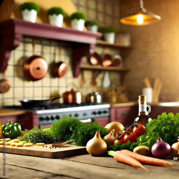 Obraz Rustic Kitchen with Fresh Ingredients