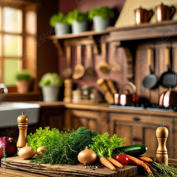 Obraz Rustic Kitchen with Fresh Ingredients