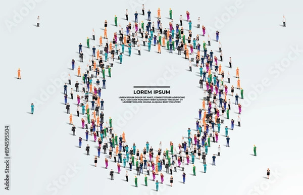 Fototapeta A large group of workers on white background with text space. Labour people crowd seamless background. Labor day concept. Vector illustration