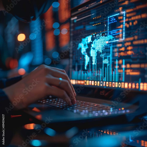 Fototapeta Cybersecurity Professional Analyzing Data on a Computer