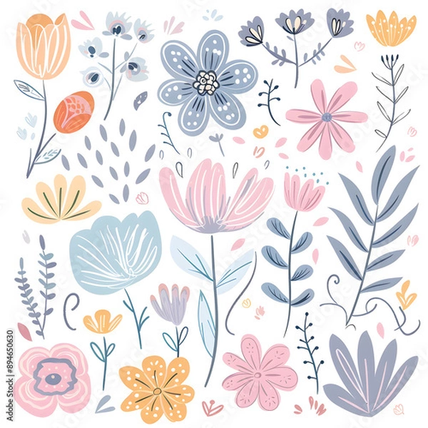 Obraz 2D flower and leaf cards in various styles