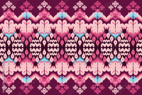 Fototapeta Pink knitted heart pattern, seamless vector texture for vintage wallpaper decor