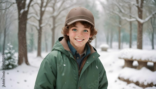 Fototapeta A Portrait of a Smiling Boy with Brown Curls