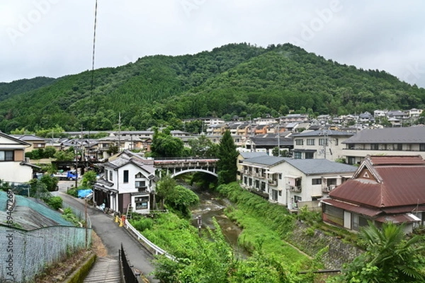 Fototapeta 川のある住宅と自然の景色