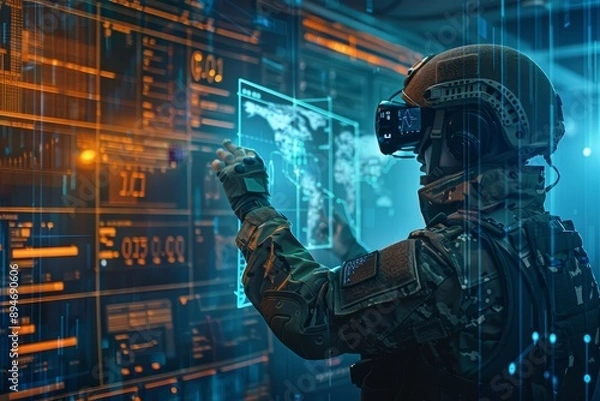 Fototapeta Virtual reality glasses for soldiers. Future military concept.