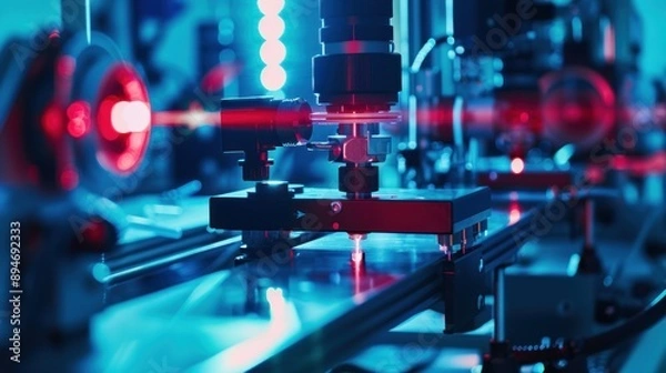 Fototapeta Automated Assembly Line with Red Laser