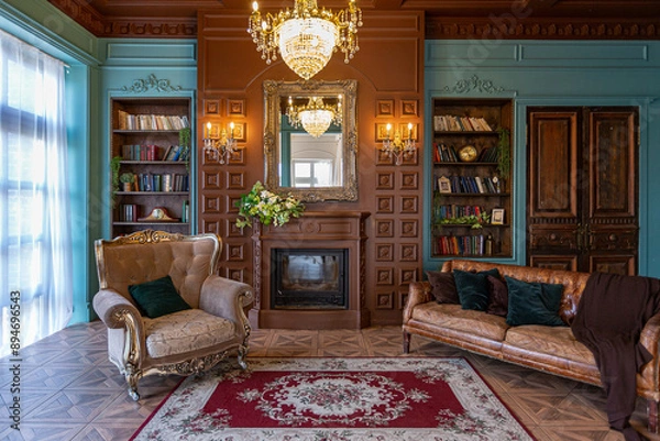 Obraz Luxury interior of home library. Sitting room with elegant furniture
