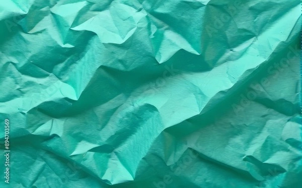 Fototapeta abstract background, wrinkled turquoise color textured paper