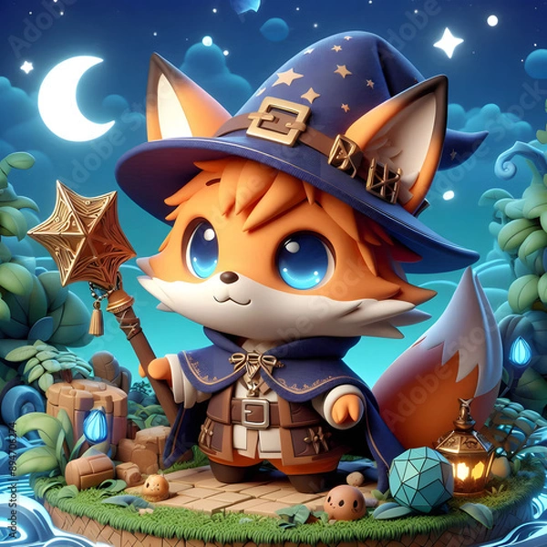 Obraz Chibi Fox with a Star Wand