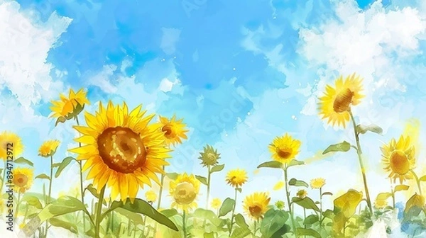 Fototapeta 向日葵と青空の背景素材イメージ02