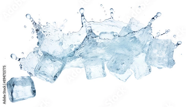 Fototapeta Refreshing ice cubes splashing water