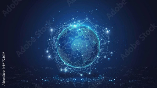 Fototapeta "Global network connectivity on Earth. Integration of artificial intelligence and digital technology with internet, big data analytics, e-commerce, and social networking."