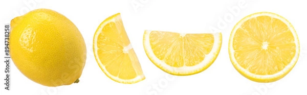 Fototapeta lemon fruit, slice and half isolated, Fresh and Juicy Lemon, transparent PNG, PNG format, collection, set
