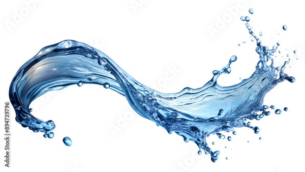 Fototapeta A wave of liquid water, a splash of a transparent blue stream, a vortex or spill, pouring water. Whirlpool of cold water or carbonated drink with a flow wave. Isolated on a transparent background.
